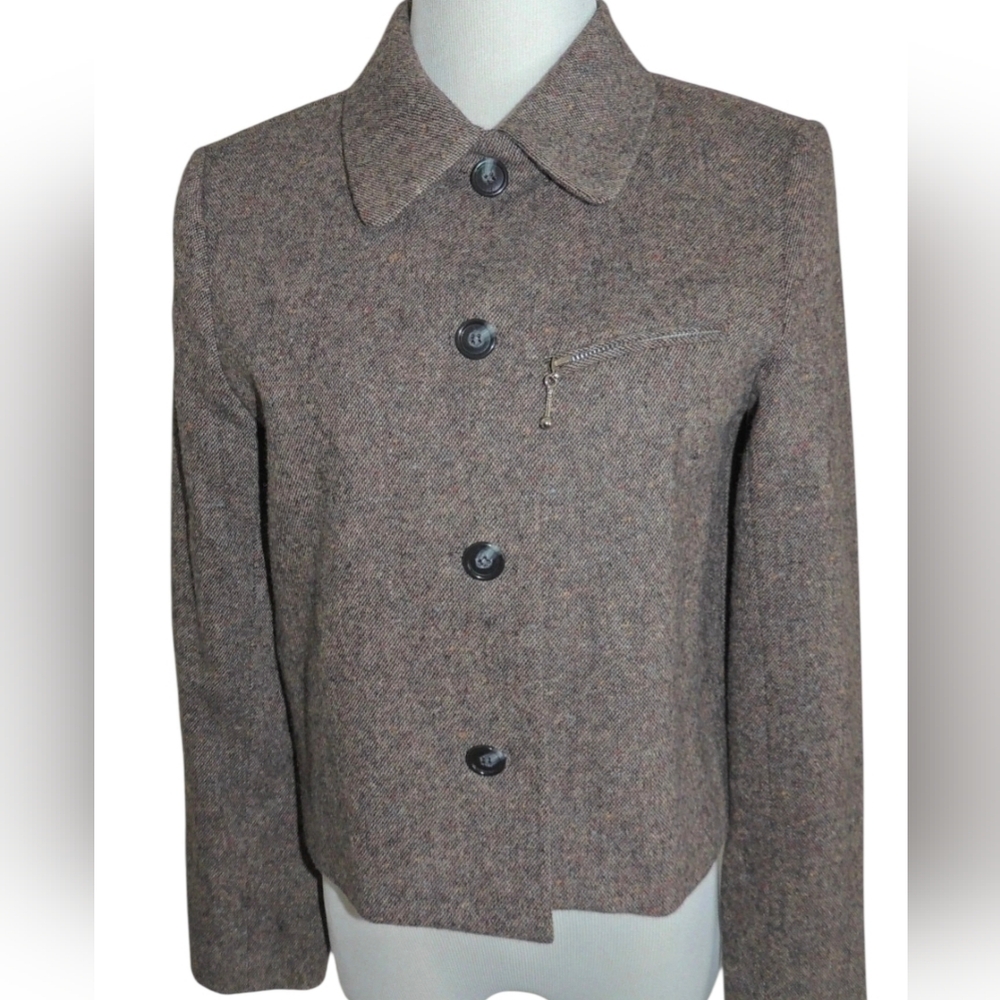 WOMENS JORDAN & COLE PETITE BROWN FLECK TWEED 4 BUTTON WOOL BLEND BLAZER SM